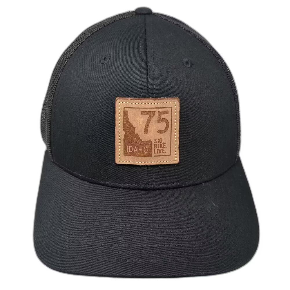 You Know Trucker Hat Black Brown Idaho 75 Leather Patch Snapback OS Adjustable